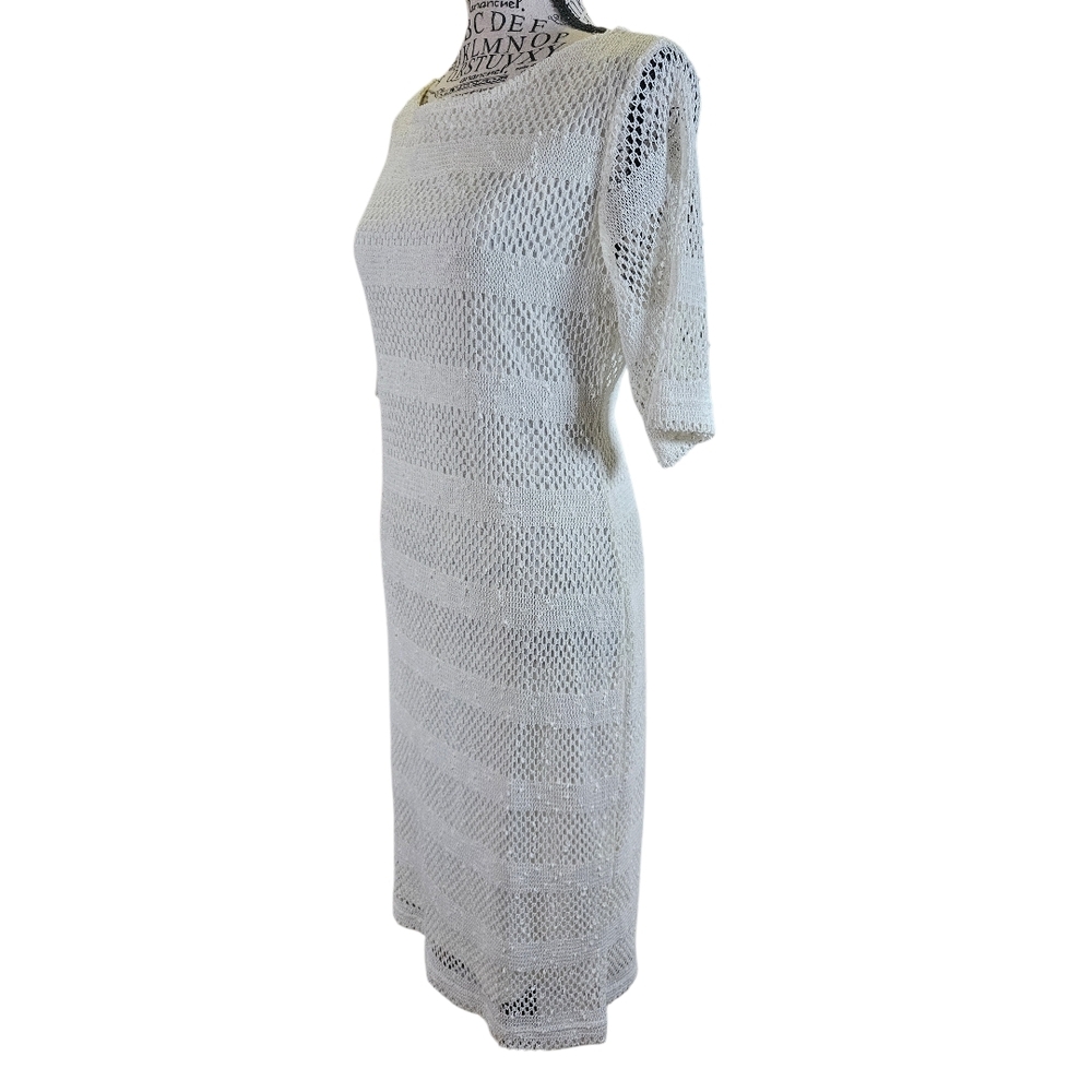 Cream Knit Midi Crochet Dress - Picture 2 of 7
